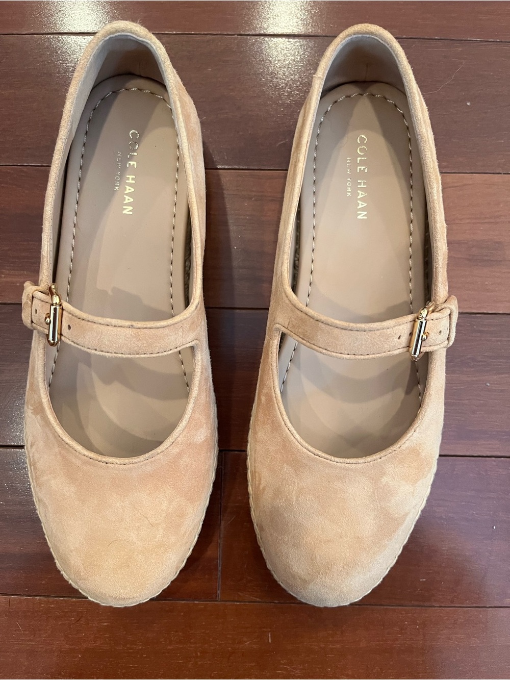 Cole Haan Beige Suede Mary Jane Flats with Buckle